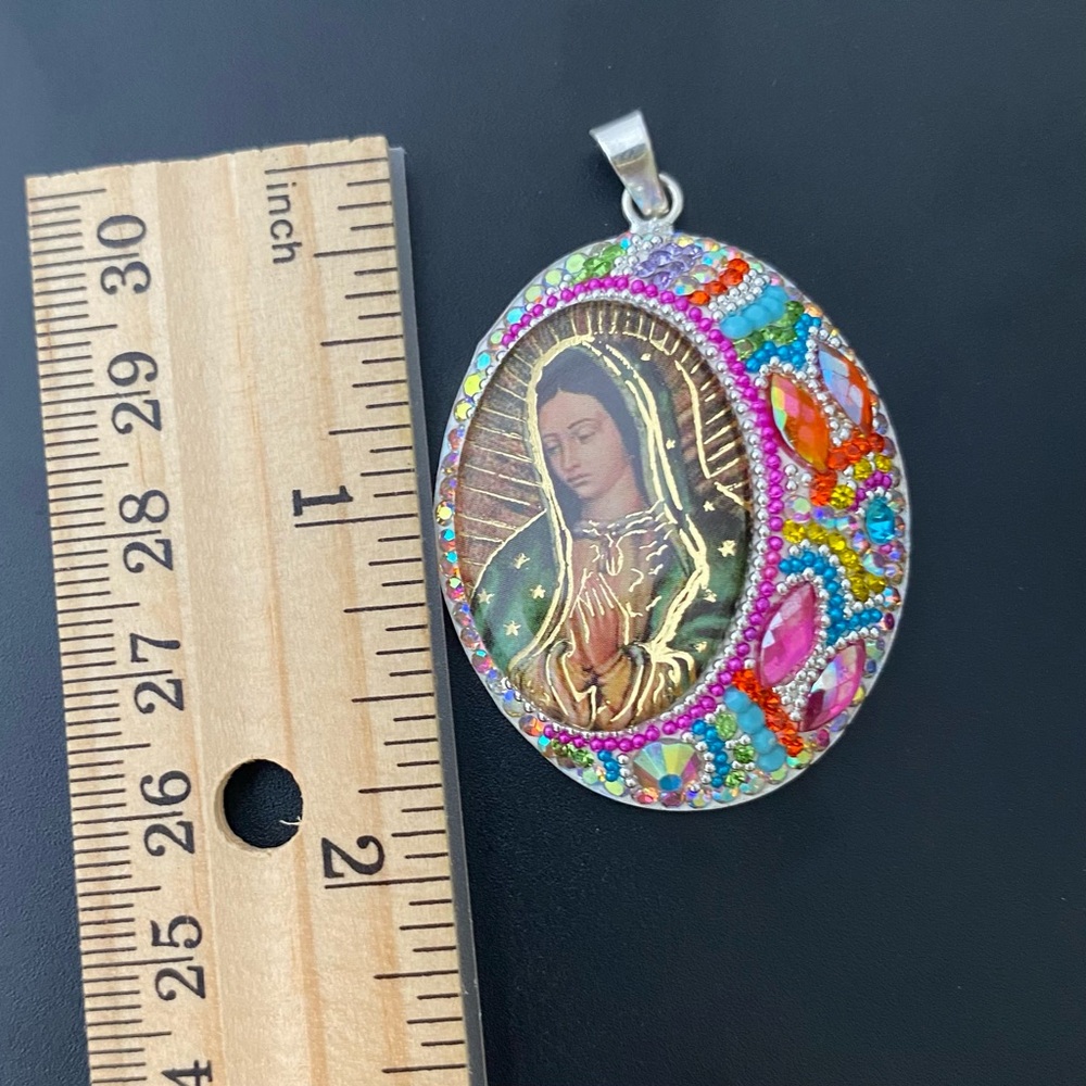 Real 925 Sterling Silver Virgin Of Guadalupe Pendant and earrings Handmade - Picture 4 of 9